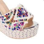Girly Rhinestone Encrusted White Bohemian Wedges-4