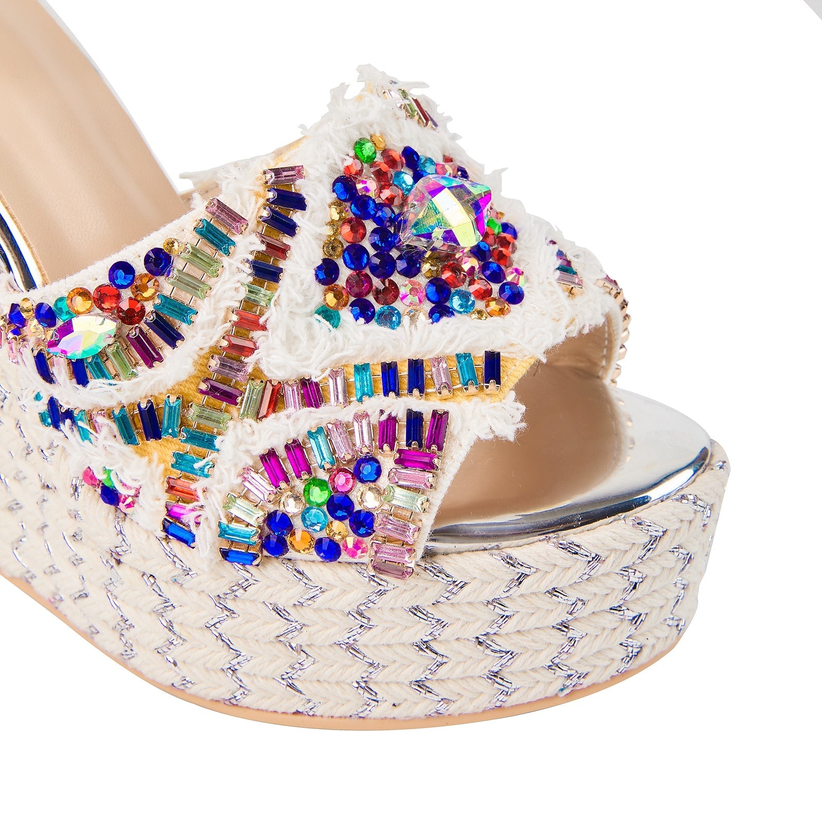 Girly Rhinestone Encrusted White Bohemian Wedges-4