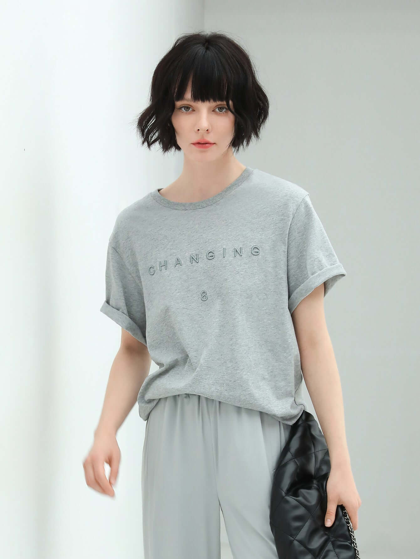 Grey Short Sleeve 3D Printed T Shirt-0