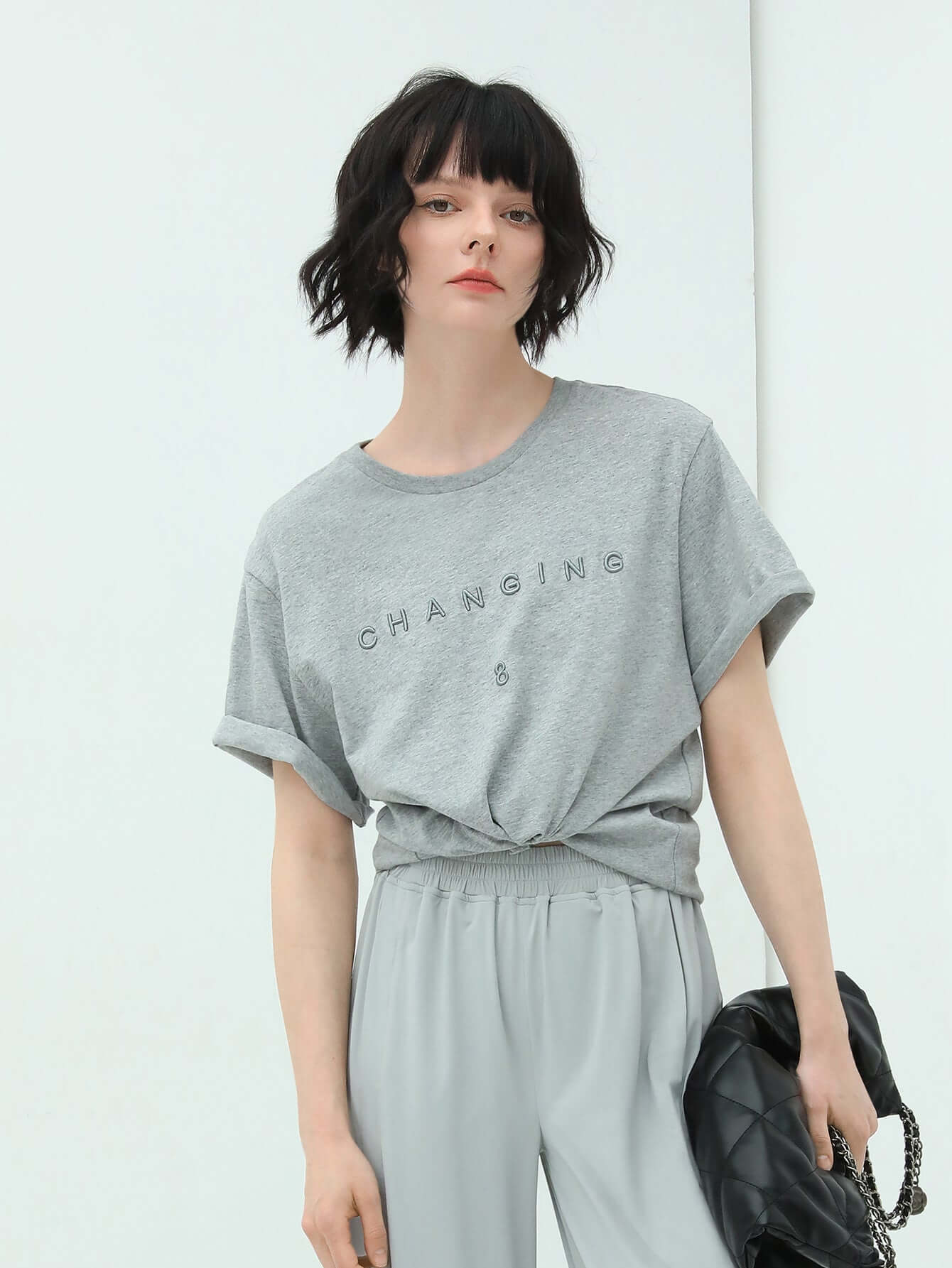 Grey Short Sleeve 3D Printed T Shirt-2