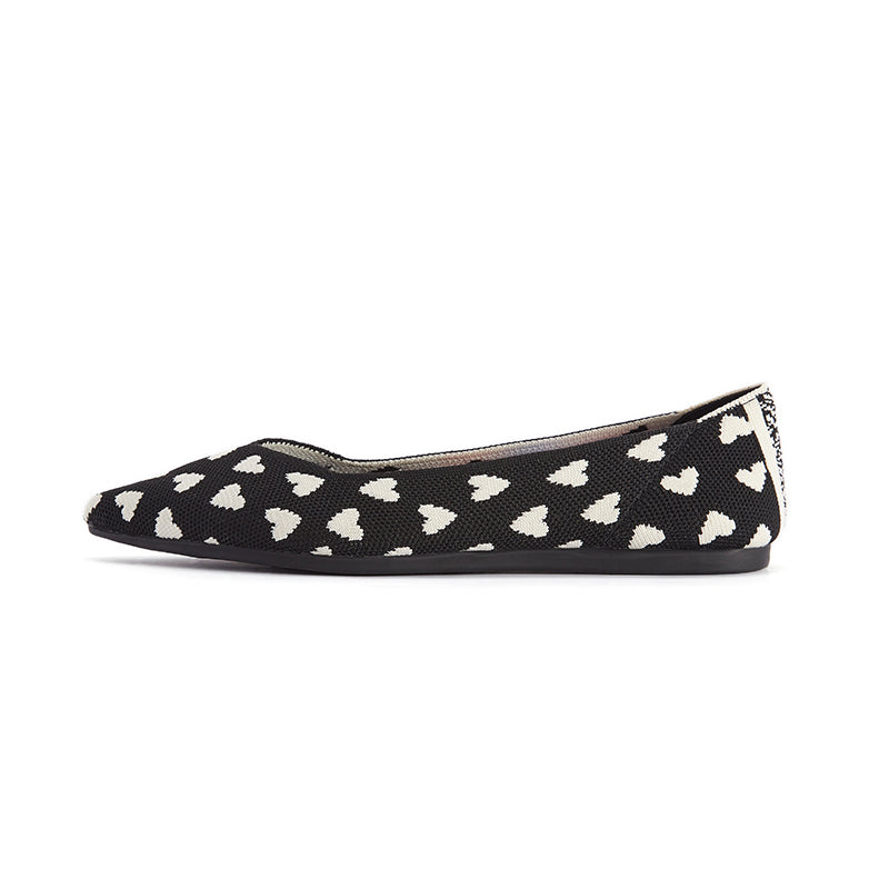 Heart Print Pointed Toe Comfortable Flats-0