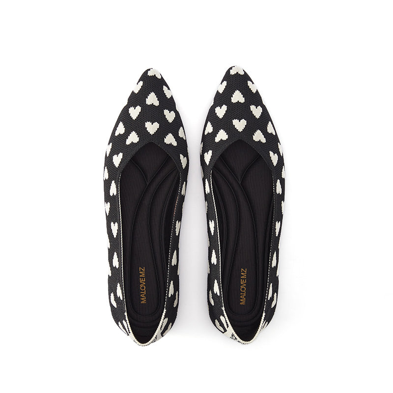Heart Print Pointed Toe Comfortable Flats-2