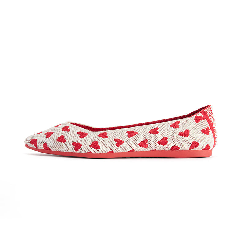Heart Print Pointed Toe Comfortable Flats-5