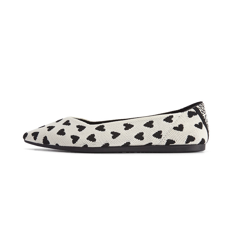 Heart Print Pointed Toe Comfortable Flats-6