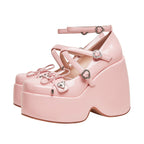 Heart Soft Pink Open Toe Wedge Sandals-3