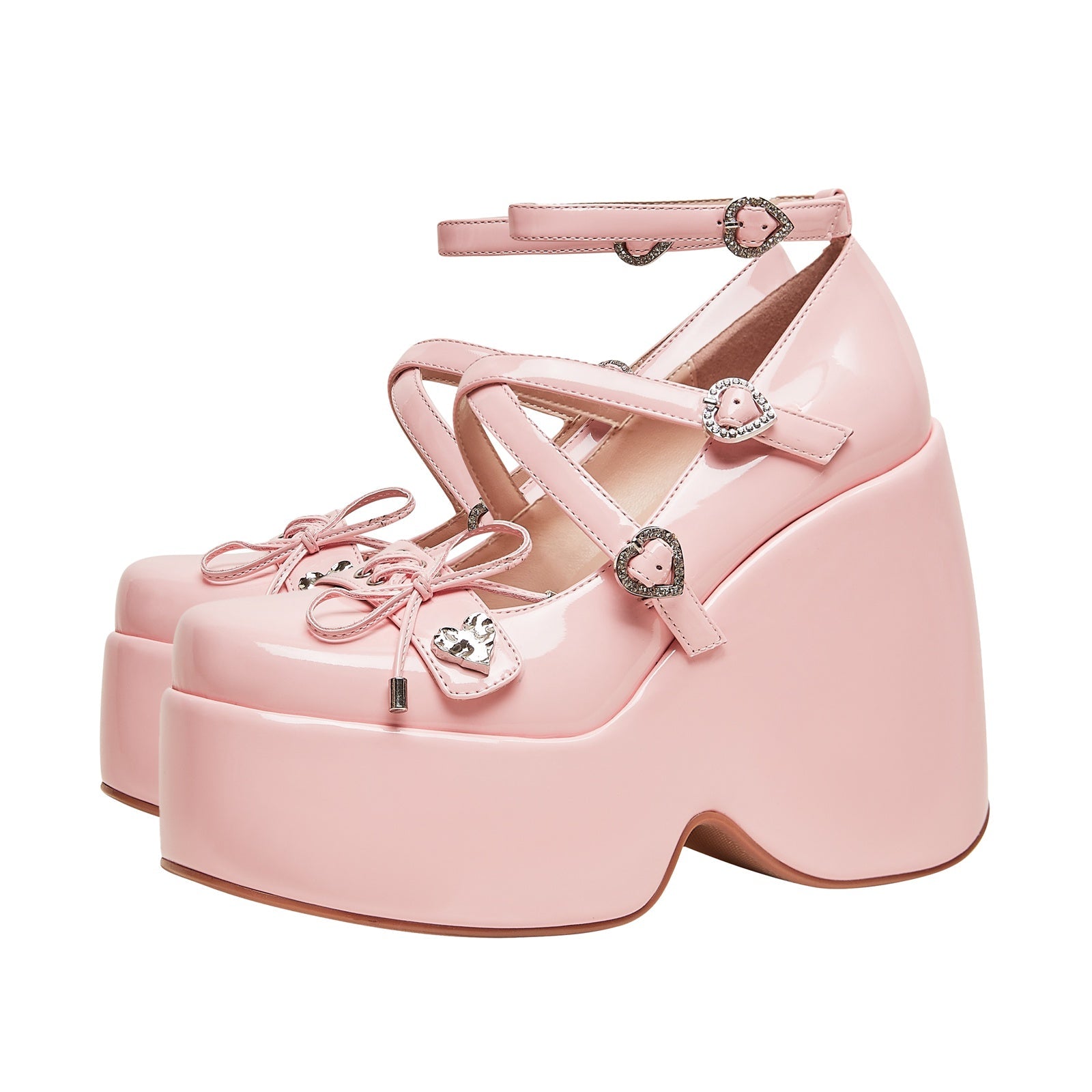 Heart Soft Pink Open Toe Wedge Sandals-3