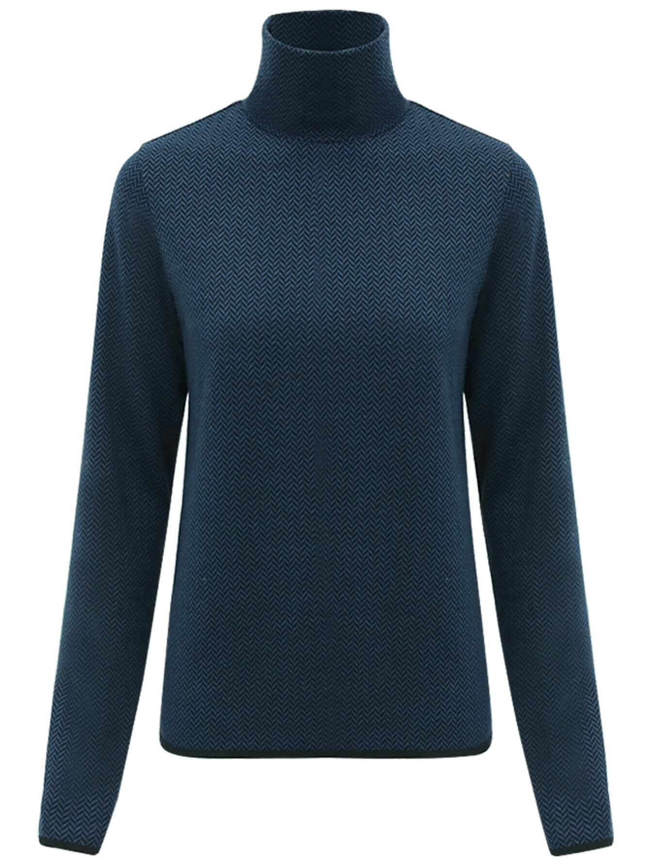 Herringbone High Neck Knit Top in Navy-3