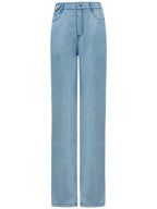 High Waist Draped Straight Leg Blue Jeans-3