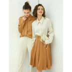 High Waist Pleated Belted Brown Skirt-1