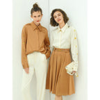 High Waist Pleated Belted Brown Skirt-2