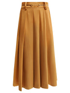 High Waist Pleated Belted Brown Skirt-3
