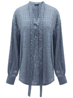 Intricate Sheer Navy Jacquard Shirt with Ribbon Tie-3