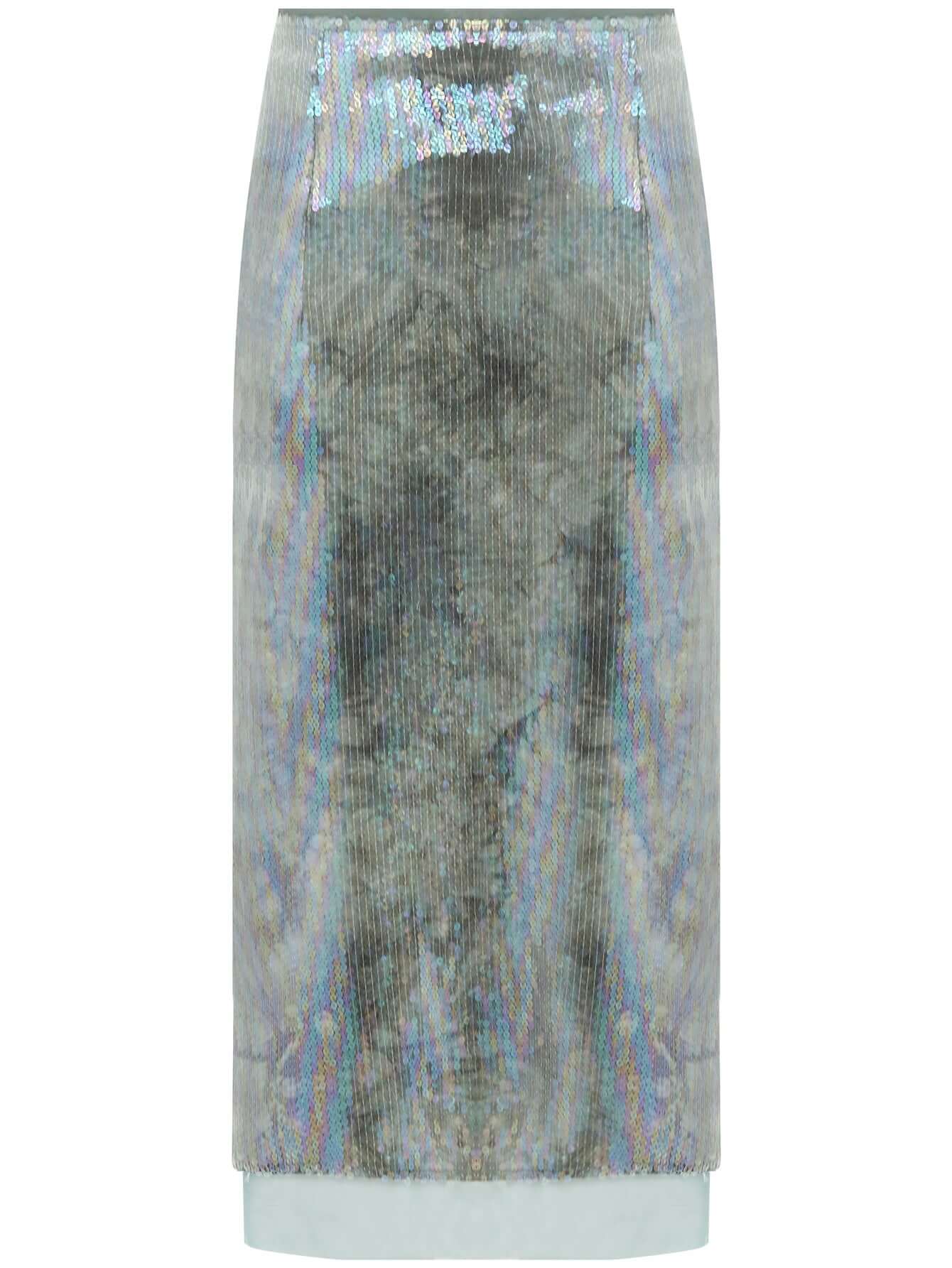 Light Mint Green Tie Dye Sequined Midi Skirt-4