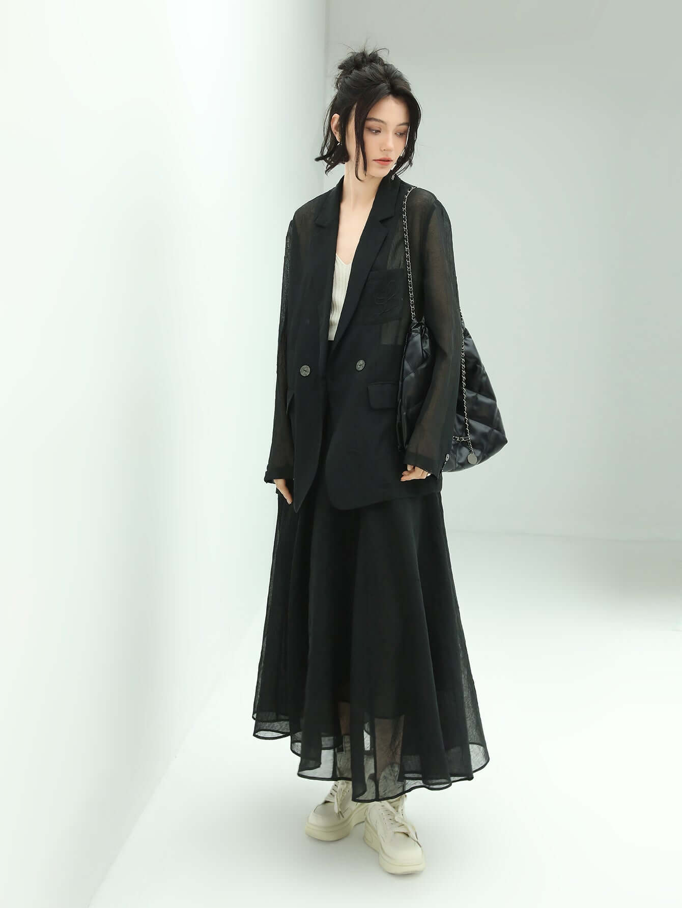 Lightweight Embroidered Sheer Blazer
