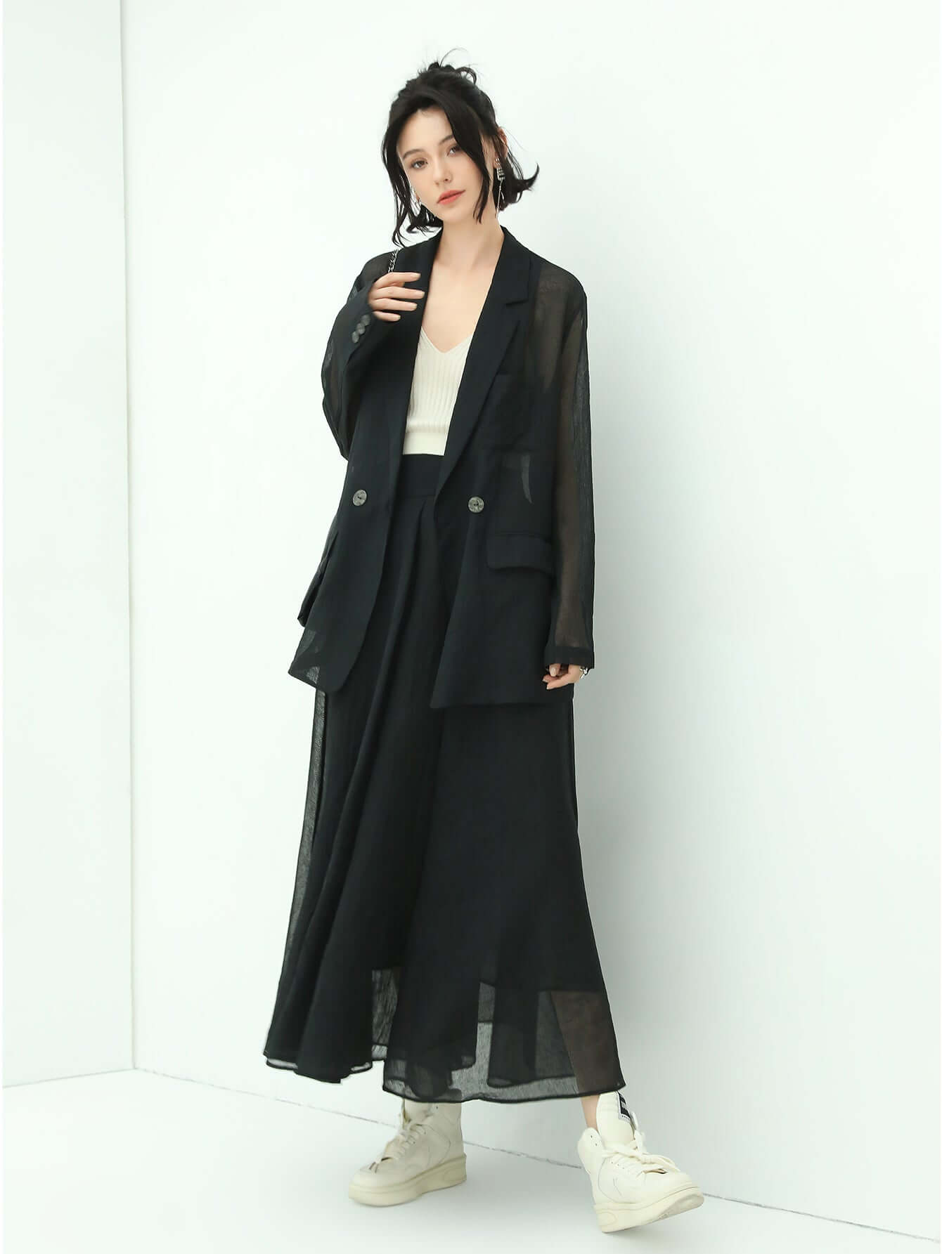 Lightweight Embroidered Sheer Blazer