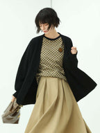 Loose Button Knit Black Cardigan-0