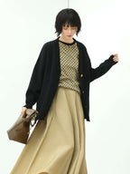 Loose Button Knit Black Cardigan-1