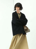 Loose Button Knit Black Cardigan-2