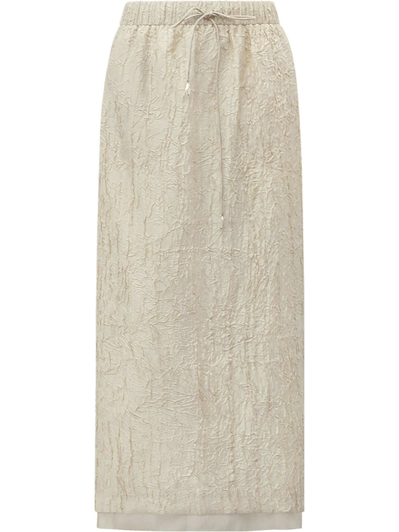 Luxe Contrast Champagne Silk Textured Satin Midi Skirt