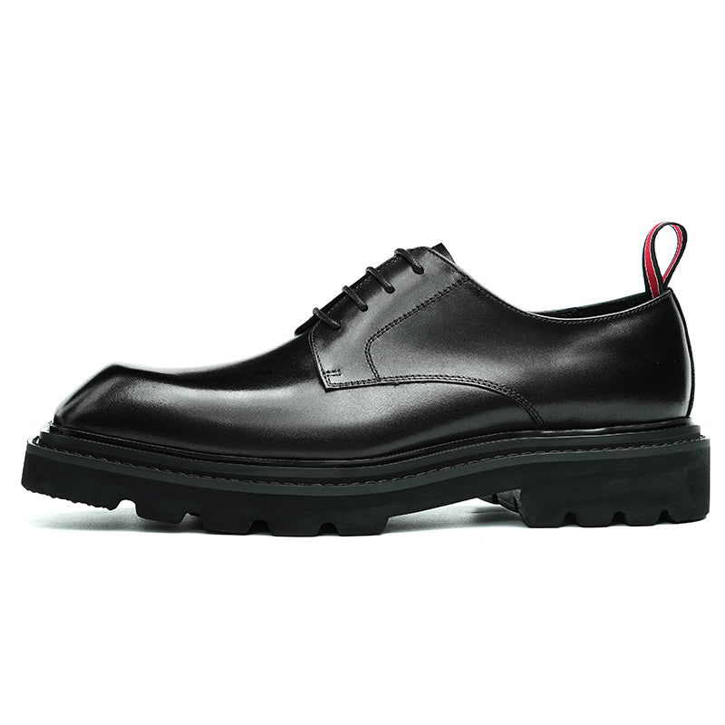 Men’s Calfskin Structured Square Toe Lace Up Derby Shoes with Tabs-1