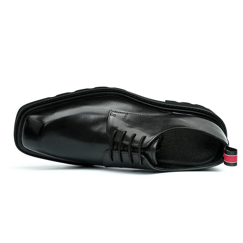 Men’s Calfskin Structured Square Toe Lace Up Derby Shoes with Tabs-3