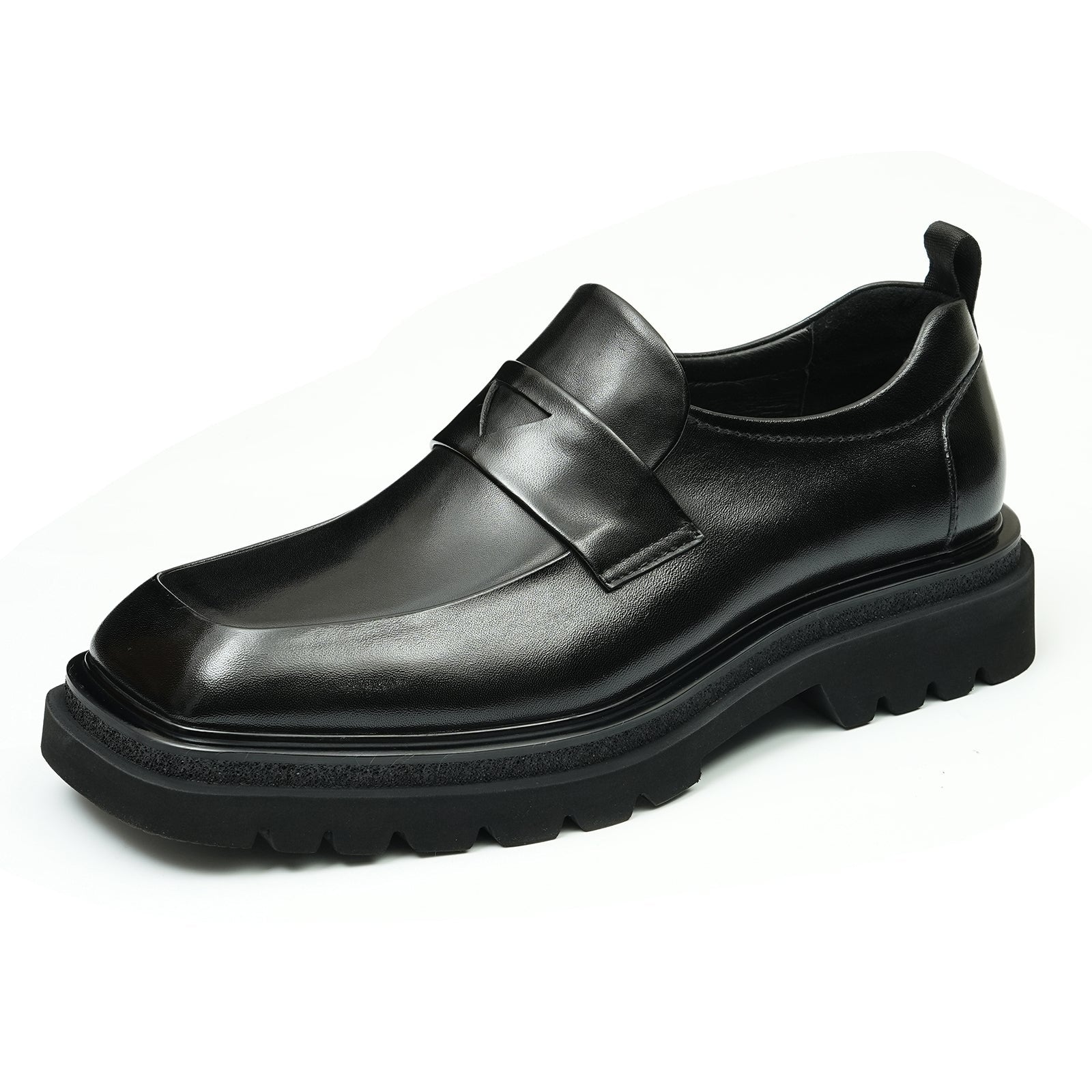 Men’s Glossy Square Toe Polished Calf Leather Shoes-1