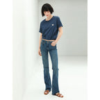 Mid Rise Stretchable Blue Jeans with Frayed Hems-0