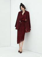 Minimalist Glossy Burgundy Wine Button Down Shirt-1