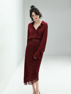 Minimalist Glossy Burgundy Wine Button Down Shirt-2