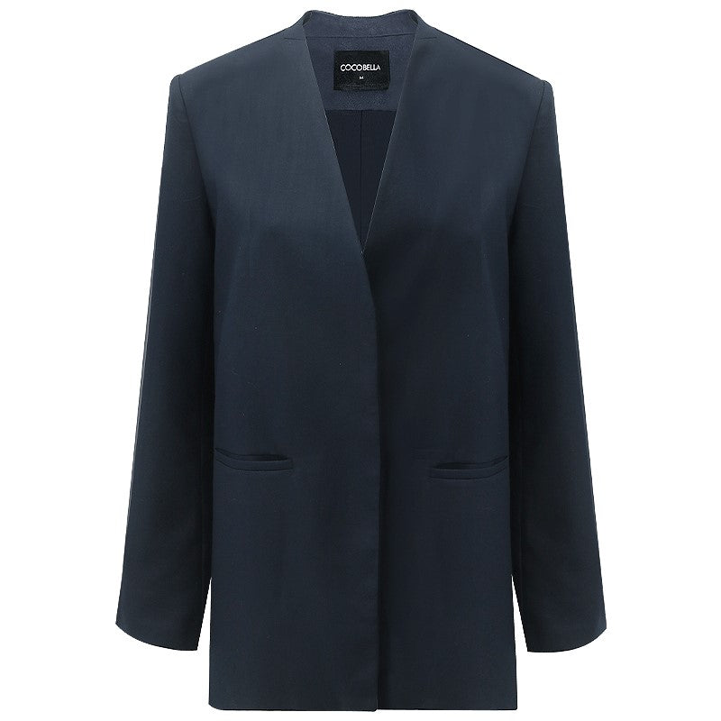 Minimalist Navy Collarless Tailored Blazer