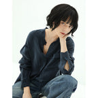 Minimalist Oversized Draped Navy Shirt-0