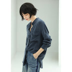 Minimalist Oversized Draped Navy Shirt-2