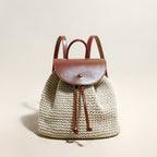 Natural White Cotton Woven Backpack with Leather Straps-0