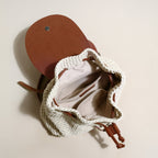 Natural White Cotton Woven Backpack with Leather Straps-3