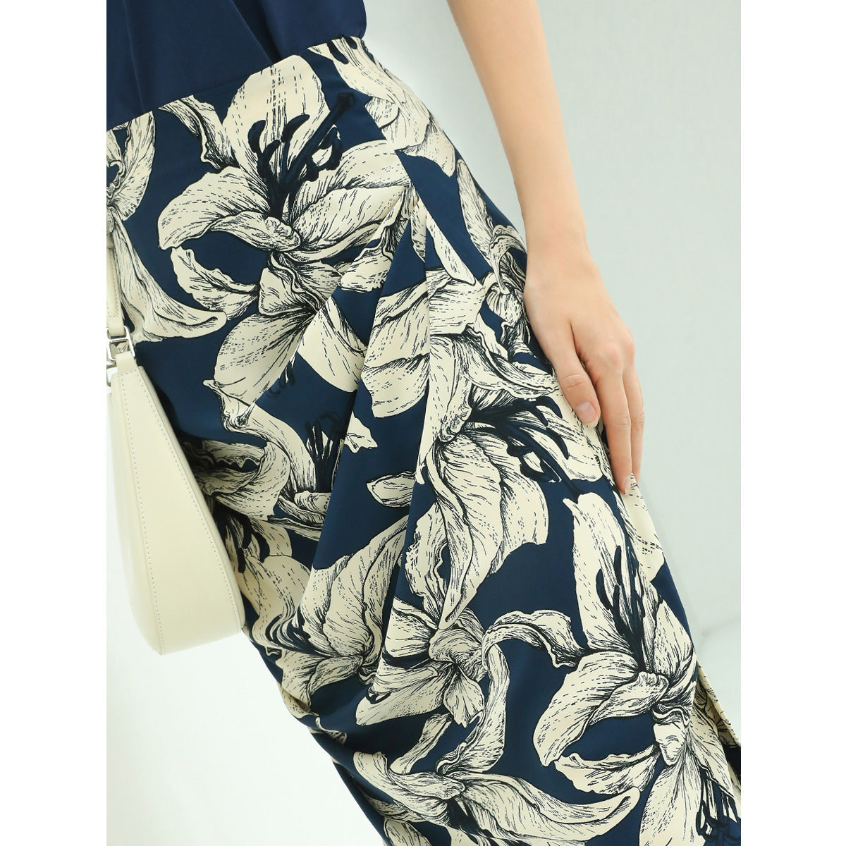 Night Lily Shirring Navy Chiffon Wrap Skirt