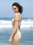 Off shoulder Bow Sleeves Bandeau Nude Two piece Bikini Swimsuit-1