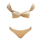 Off shoulder Bow Sleeves Bandeau Nude Two piece Bikini Swimsuit-3