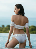 Off Shoulder White Sexy Bandeau Bikini Set-2