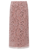 Old Rose Silk Velvet Lace Embroidered Below The Knee Skirt-3