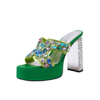 Open Toe Mules With Gem Embellished Criss Cross Straps-2