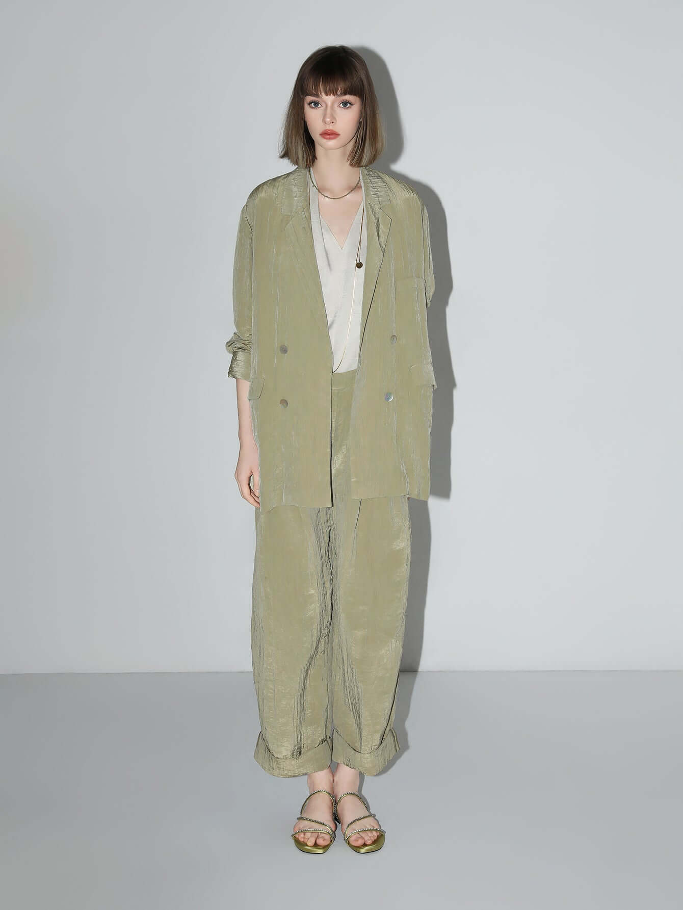 Oversized Double Breasted Avocado Green Power Blazer