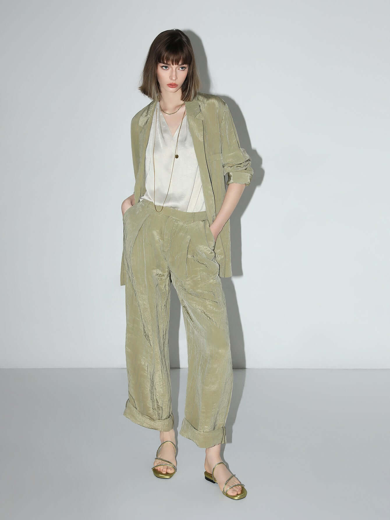 Oversized Double Breasted Avocado Green Power Blazer