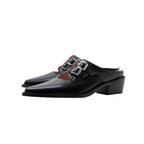 Pointed Leather Mules with Buckles-2
