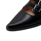 Pointed Leather Mules with Buckles-4
