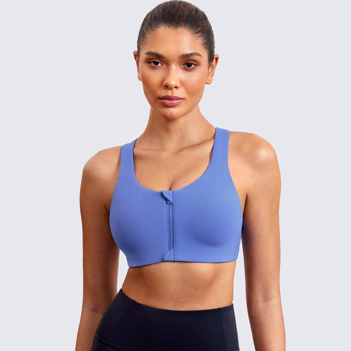 Power On Soft Padded High Impact Zip Front Sports Bra