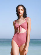 Pretty Pink Bowknot Ribbon One Piece Bikini with Back Cutout-0