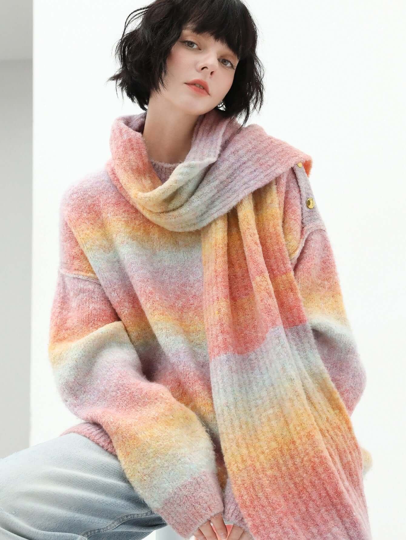 Rainbow Gradient Pullover Sweater-0