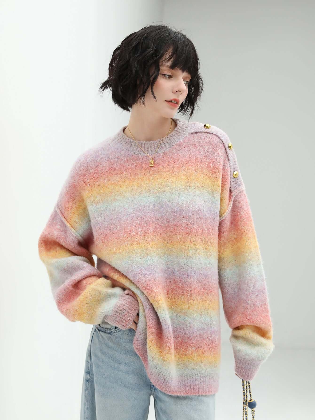 Rainbow Gradient Pullover Sweater-2