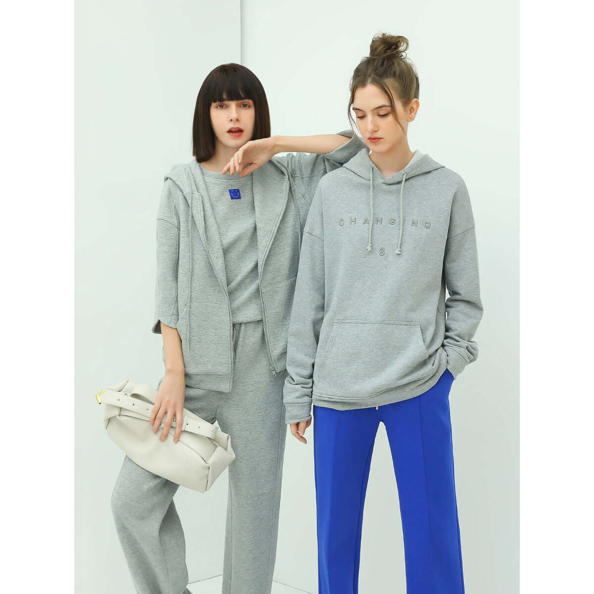 Relaxed Fit Grey Hooded Sweater with Slogan-1