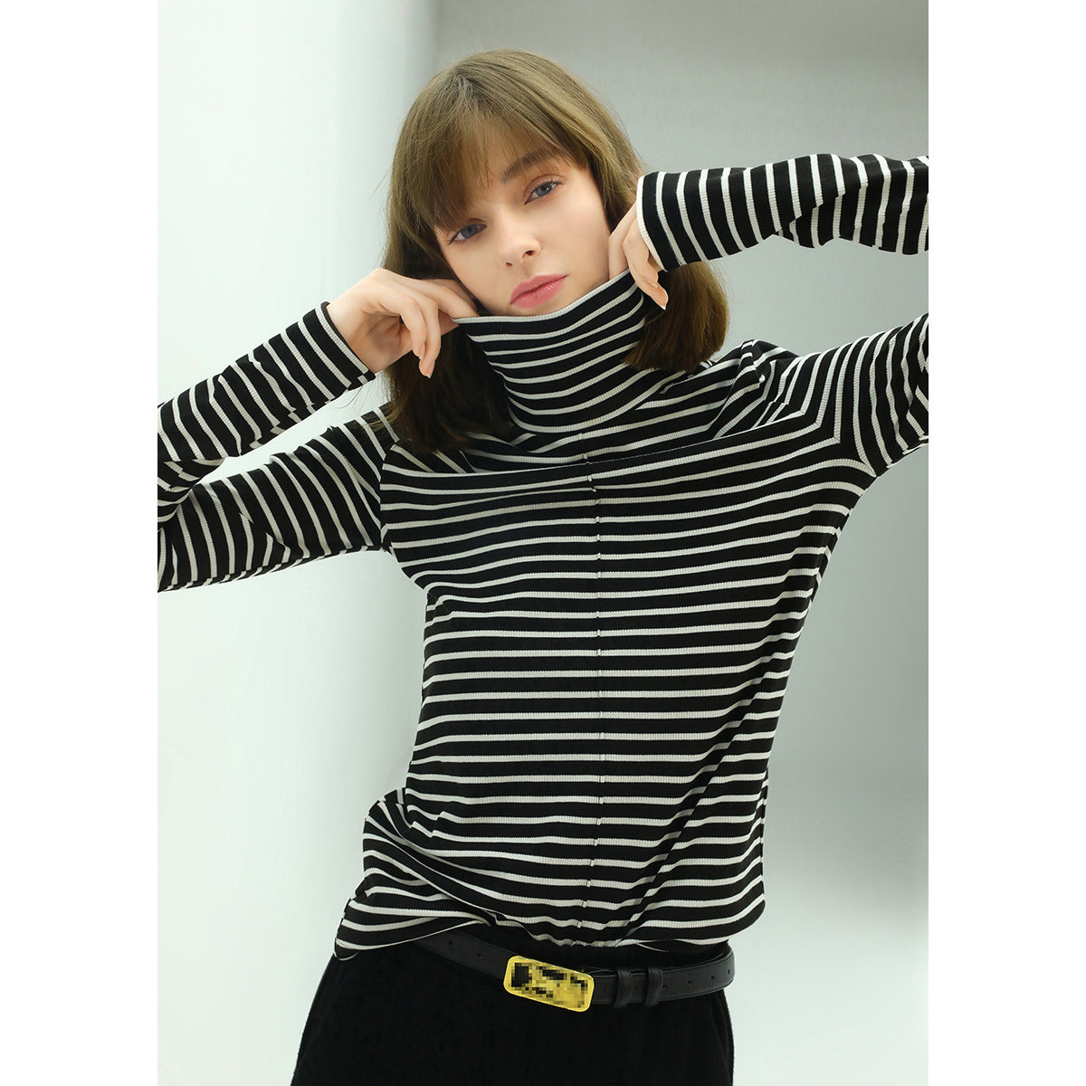 Retro High-Neck Striped Top-0